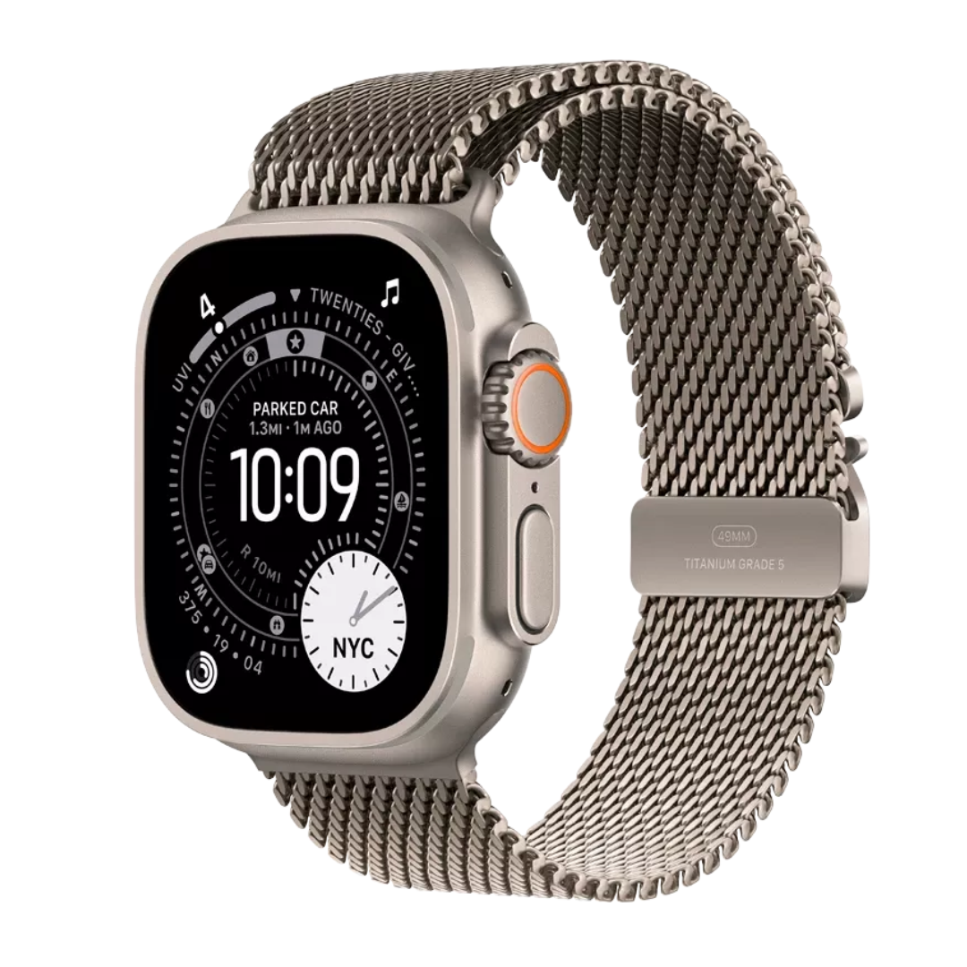 Apple Watch Ultra 3 49mm Natural Titanium Case with Natural Titanium Milanese Loop Large